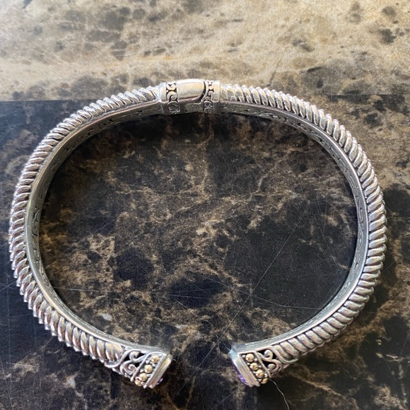 Samuel Benham Sterling Silver & 18K Gold with Amethyst Hinged Cuff Bracelet - Picture 3 of 16